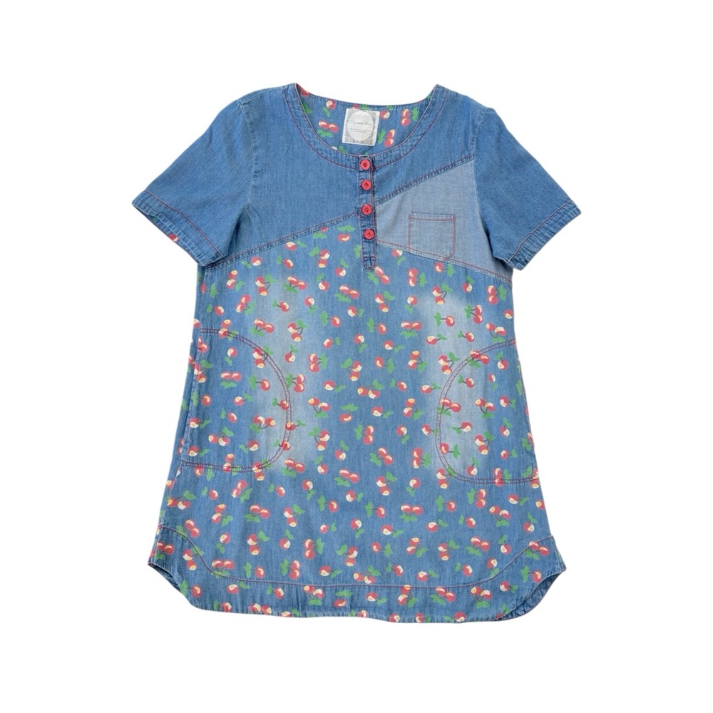 Laguna Moon Japanese Blue Denim Dress with Cherry Print